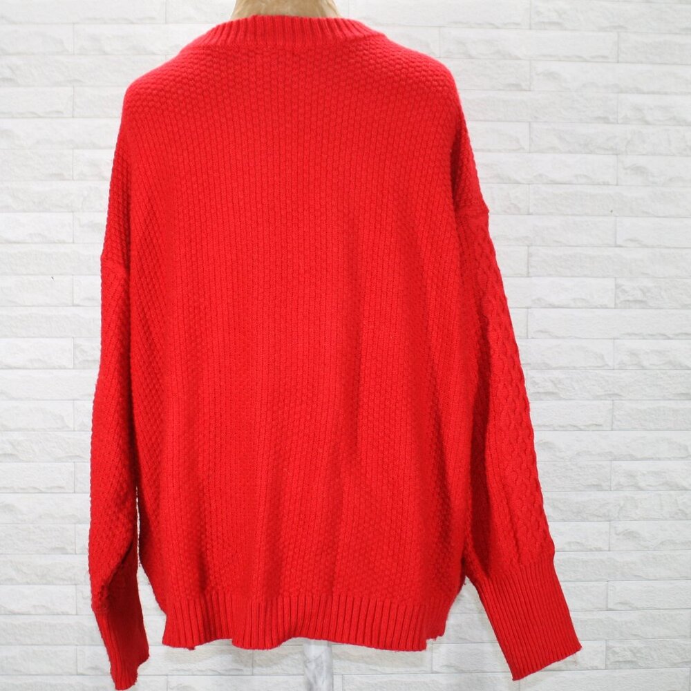 FREE ASSEMBLY Sweater Cable Knit Classic Crew Neck Winter Red Plus Size XXL - Picture 6 of 16